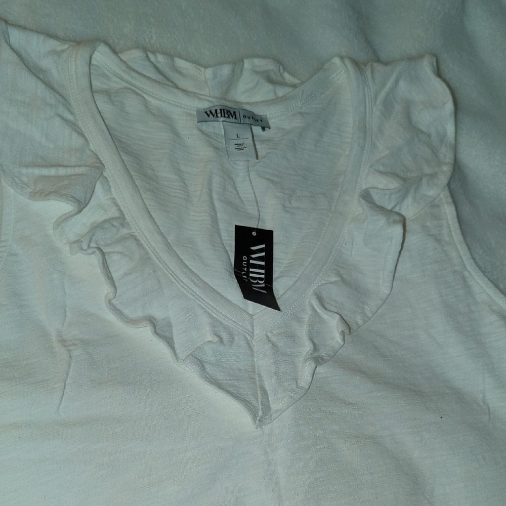 White House Black Market White Ruffle V-Neck Tank Top